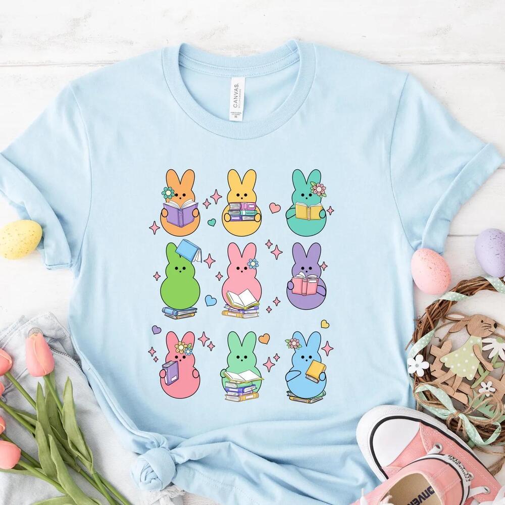 Teacher Easter T-Shirt Cut Peeps Reading Books Shirt